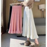 ราคา High Rise Plain Ruffle Hem Midi A-Line Knit Skirt (1132828586)