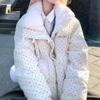 ราคา Stand Collar Dotted Fleece-Lined Padded Zip Jacket (1132836024)