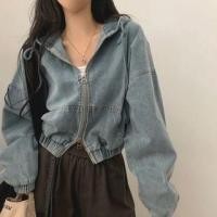 ราคา Hooded Zip-Up Denim Crop Jacket (1132843137)
