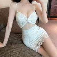 ราคา Spaghetti Strap V-Neck Mesh Panel Mini Bodycon Dress (1132849157)