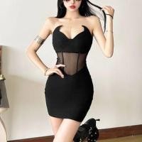ราคา Strapless Plain Mesh Panel Mini Bodycon Dress (1132873691)