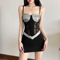 ราคา Spaghetti Strap Sequin Mesh Panel Mini Bodycon Dress (1132873685)