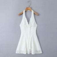 ราคา Sleeveless Halter V-Neck Floral Embroidered Bowknot A-Line Mini Dress (1132874289)