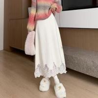 ราคา High Waist Plain Lace Panel Slit Maxi Pencil Knit Skirt (1132889434)