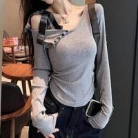 ราคา Long-Sleeve Plaid Panel Asymmetrical Top (1132918130)