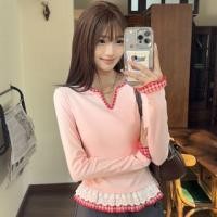 ราคา Long Sleeve Notch Neck Plaid Ruffle Panel Top (1132935253)