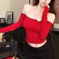 ราคา Cold Shoulder Long Sleeve Floral Detail Crop Top (1132923075)