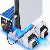 ราคา OIVO PS5 Stand with Suction Cooling Fan and Dual Controller Charger Station for Playstation 5 PS5 Console, Suction Cooler Fan with Charging Dock Station and 12 Games Storage- 2 IN1 Cable Included (B08