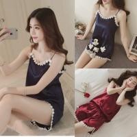 ราคา (ราคาถูกที่สุด) ชุดนอนผ้าซาตินเนื้อนุ่มสไตล์ญี่ปุ่นและเกาหลีเซ็กซี่เสื้อ + กางเกง (5531613990)