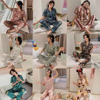 ราคา (ราคาถูกที่สุด) ชุดนอนญี่ปุ่นและเกาหลี，ชุดนอนผ้าซาติน，แฟชั่น，เสื้อ + กางเกงขายาว (7832455729)