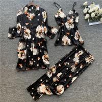 ราคา ชุดนอนผ้าซาตินลายดอกไม้สําหรับผู้หญิง 3 ชิ้น (6732072739)