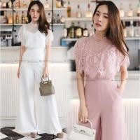 ราคา ชุดเซทเสื้อลูกไม้+กางเกง สีชมพู/ขาว S-XXL (2893746360)