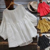 ราคา 【Crazy Clearance】เสื้อเชิ้ตแขนห้าส่วนเนื้อผ้าฝ้ายและผ้าลินินสไตล์เกาหลีสําหรับผู้หญิง W2007-C (6048364516)