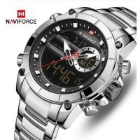 ราคา Naviforce Jam Tangan Militer Army Quartz Dual Time Analog + Digital LED Stainless Steel Silveraa (2955378803)