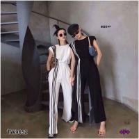 ราคา MF9652Jumpsuit จั้มสูทแขนกุด ขายาว ผ้าคอตตอนแมงโก้เนื้อหนา ใส่สบายดีเทลแต่งแถบข้างเดียว เอว 2 ข้าง (4606503757)