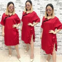 ราคา [ส่งเร็ว] เดรส คอจีนกว้าง กี่เพ้า สีแดงเข้ม ผ่าข้าง (สูง) ขอบระบาย ต้อนรับตรุษจีน สาวอวบ สาวอ้วน คนอ้วน อวบ Plus size (3776748172)