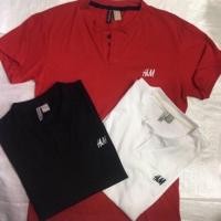 ราคา เสื้อยืดคอวี ติดกระดุม H&M เสื้อสีพื้นแขนสั้น (2199334493)