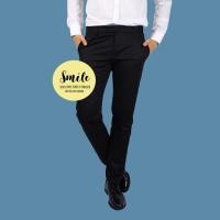 ราคา SMILE กางเกงสแลคชายขายาว ทรงเดฟ ผ้าซาตินยืด สีดำ (122383071)