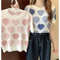 ราคา พร้อมส่ง เสื้อไหมพรม เสื้อยืด ลายหัวใจปักมุข สไตล์เกาหลี ไหมพรมคอเต่า แขนสั้น ผ้าไม่หนา (238038139)