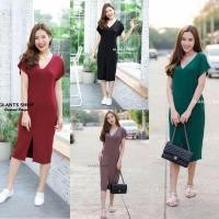 ราคา พร้อมจัดส่ง GIANTS เดรสคอวีผ่าหน้า ผ้าเรย่อนเนื้อดีใส่สวยมากคะ D11 (1110146101)