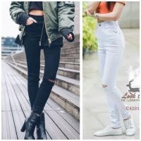 ราคา [ขาเดฟขาดเข่า 2 สี ไซส์ S-6XL] กางเกงยีนส์ ผู้หญิง ขายาว เอวสูง ขาเดฟ รัดรูป ผ้ายืด สีขาว ดำ ขาดเข่าซ้าย (627038554)