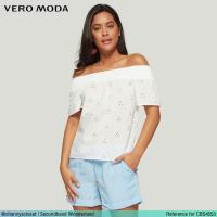 ราคา ซื้อ200แถม300USED Vero Moda - Off Shoulder White Eyelet | เสื้อปาดไหล่สีขาว แขนสั้น ลายจุด ระบาย สายฝอ แท้ มือสอง (3363256057)