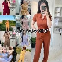 ราคา ชุดเซ็ทเสื้อคอปก กางเกงขายาว ผ้าร่องเนื้อดี ผ้าหนัก ไม่ใช่ผ้าเรย่อน (7142058510)