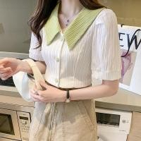 ราคา เสื้อชีฟองแขนสั้นผู้หญิงทำงานเสื้อแขนพัฟหลวมระบายอากาศTop (15067869201)