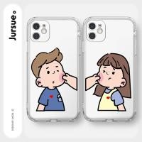 ราคา JURSUE เคสคู่ เคสไอโฟน คู่รัก กันกระแทกซิลิโคนนุ่มใสการ์ตูนตลก เคสโทรศัพท์ Compatible for iPhone 13 12 11 Pro Max SE 2020 X XR XS 8 7 Plus พลัส G885 (9063130911)