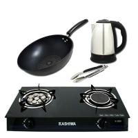 ราคา KASHIWA เตาแก๊ส หน้ากระจก หัวคู่ (หัวเทอร์โบ+หัวอินฟราเรด) รุ่น x-2500 แถมกระทะ 32 (คละสี)กาต้มน้ำ EK-180 และที่คีบ (1897726333)