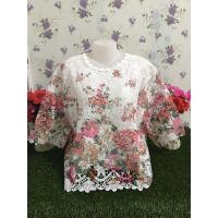 ราคา เสื้อลูกไม้ เสื้อผ้าสาวอวบ เสื้อลายดอก พิมพ์ลายแขนสามส่วนรอบอก5205 (2247744548)