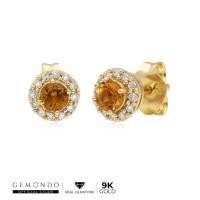 ราคา Gemondo ต่างหูทองคำแท้ (9K) ประดับซิทริน ล้อมด้วยเพชร ทรงกลม : ต่างหูทอง ต่างหูออกงาน ต่างหูพลอย (2380910494)