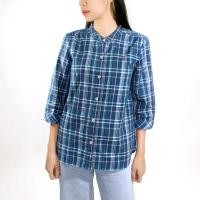 ราคา PORTLAND เสื้อเบลาส์แขนสามส่วน คอจีน ลาย Check (สีกรม) / 3/4 Sleeves Mandarin Collar Check Blouse (Navy) (4292595067)
