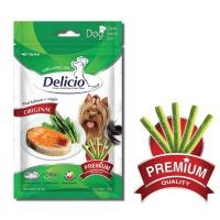 ราคา Delicio เดลิซิโอ้ ออริจินอล ขนมสุนัขพรีเมี่ยม ผลิตจากเนื้อปลาแซลมอนแท้ 100% รสผัก ขนาด 70 กรัม (แพค 12 ถุง) (1380843809)
