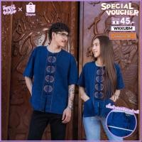 ราคา (จันทร์ดีหม้อห้อม) เสื้อหม้อห้อมคอกลมแขนสั้นปักลาย (2โทนสี) (4704984921)