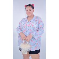 ราคา เสื้อเชิ้ตคนอ้วน ผ้าชีฟอง แขนยาวลายดอก สาวไซส์ใหญ่ A572 (2978135135)