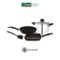 ราคา [ส่งฟรี] Seagull ชุดเครื่องครัว แฮปปี้ ไลฟ์ 5 ชิ้น ประกอบด้วย หม้อต้ม พร้อมฝาแก้ว กระทะทรงตื้น กระทะย่าง และตะหลิว (1679976093)