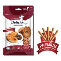 ราคา Delicio เดลิซิโอ้ ออริจินอล ขนมสุนัขพรีเมี่ยม ผลิตจากเนื้อปลาแซลมอนแท้ 100% รสตับ ขนาด 70 กรัม (แพค 12 ถุง) (1380843818)