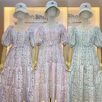 ราคา ชุดเดรส Maxidress เอวสม็อค (15598813953)