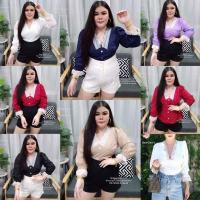 ราคา ถูกที่สุดจัดส่งไว#เสื้อสาวอวบ เสื้อคอวีแต่งลูกไม้ สม็อคหลัง ผ้าไหมอิตาลี (11196787991)
