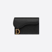 ราคา DIOR SADDLE FLAP CARD HOLDER Black Grained Calfskin (22625759160)