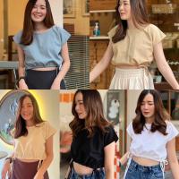 ราคา เสื้อครอป แขนสั้น ผูกเอว,เสื้อ crop,แขนเลย,ตัวสั้น,ผูกโบว์,เอวลอย,เอวเอส,มินิมอล (22925677307)