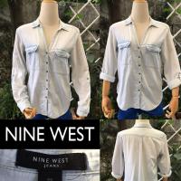 ราคา 2sis1bro แบรนด์แท้ Nine West Jeans เสื้อเชิ้ตยีนส์ แขนยาว สีซีด คอลึก มือสอง พร้อมส่ง sz PS (4206475660)