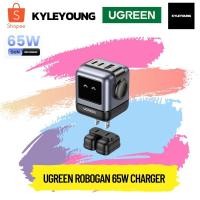 ราคา สินค้ามือ1 พร้อมส่ง UGREEN RoboGaN 65W Charger หน้าจอ LCD 3 Ports USB Cx2 Ax1 หัวชาร์จ Robot รุ่น CD361 (21693267515)