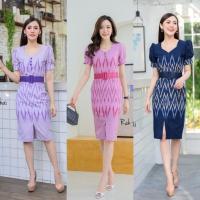 ราคา เดรสผ้าไทยฝ้ายเนื้อชินมัยพิมพ์ลายมัดหมี่ พร้อมเข็มขัดความยาวชุด 40 นิ้ว มีซับในทั้งชุด ซิปซ่อนด้านหลัง (9206976871)