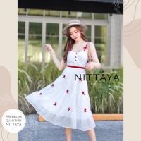 ราคา Nittaya brand เดรส สีขาว แต่งกระดุมสีแดง ผ้ามุ้งสวย sz.xs/s มือ1ป้ายห้อย (19220404881)