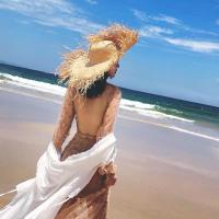 ราคา หมวกสานหมวกฟางปีกกว้าง กันแดดใส่เที่ยวทะเลสวย E081 (6333476457)