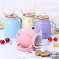 ราคา แก้วเซรามิค แก้ลายแมว แก้วกาแฟ ถ้วยกาแฟ มีฝาปิด หูจับแมว (6328316278)