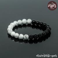 ราคา หินฮาวไลท์ Howlite + หินนิลดำ Onyx ขนาด 8 มิล หินแท้ 100% หินใจเย็น หินสีขาว หินนิลกาฬ หินสีดำ หินมงคล (2354315511)