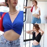 ราคา เสื้อครอป ม้วนหน้า แขนสั้น ทรงสวยเป๊ะ เซ็กซี่เบาๆ (19302913459)